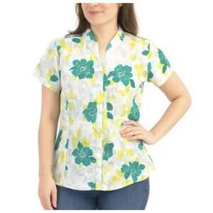 Christopher & Banks SS Button Shirt Womens M Floral Print Textured White Top